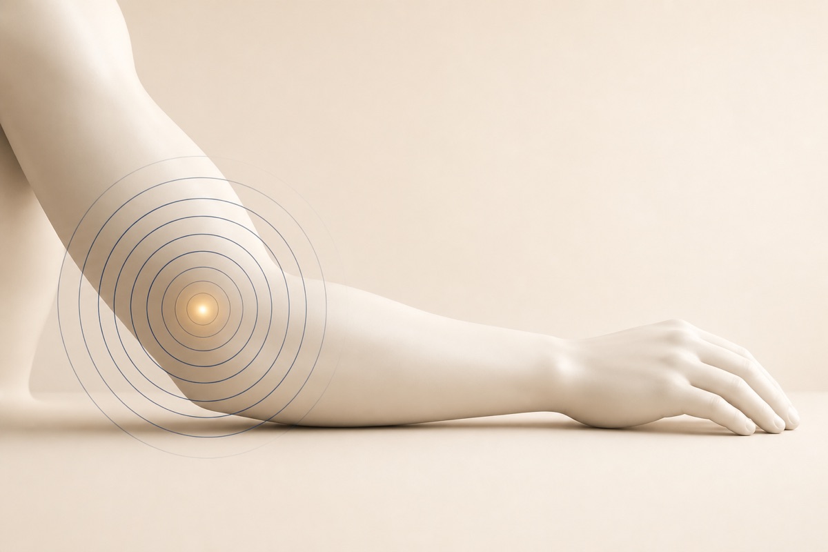 Illustration of sound waves spreading through the elbow and wrist