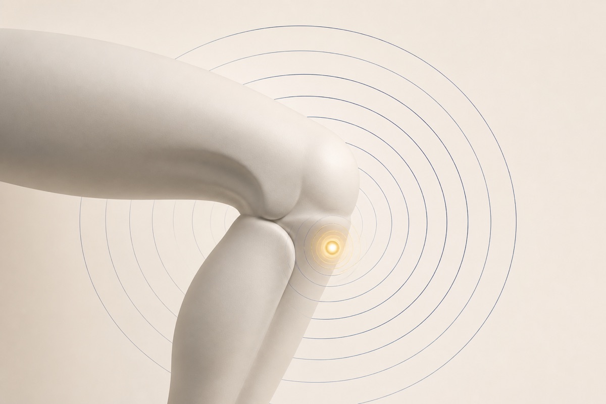 Illustration of sound waves spreading below the knee