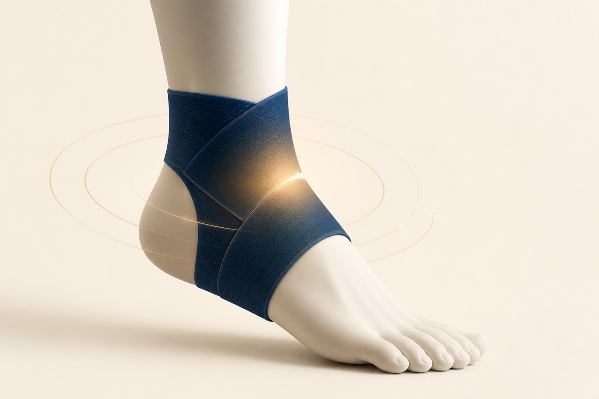 Illustration of a compression band wrapped around the ankle